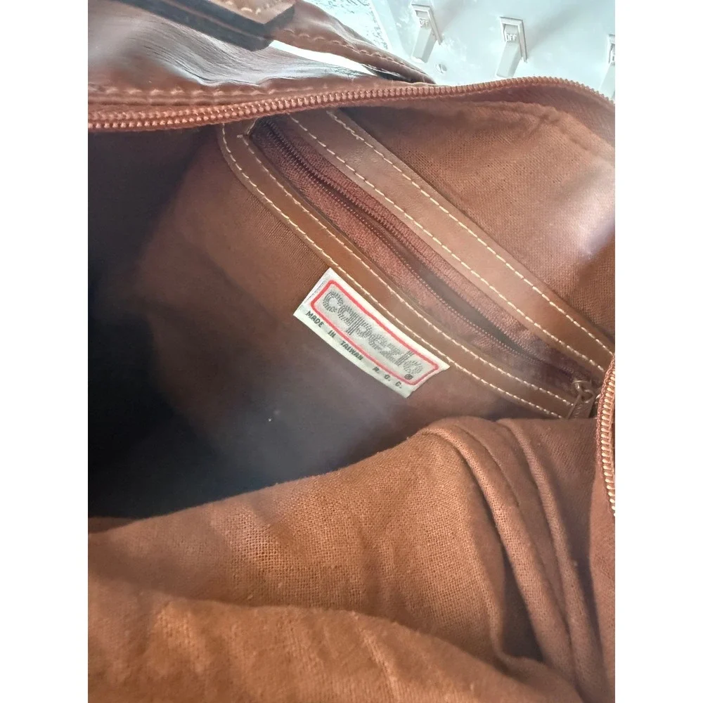 Vintage Capezio Cognac Brown Faux Leather Slouchy Hobo Shoulder Bag Star Charm